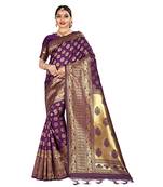 Purple printed silk blend saree with blouse