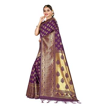 Purple printed silk blend saree with blouse 2