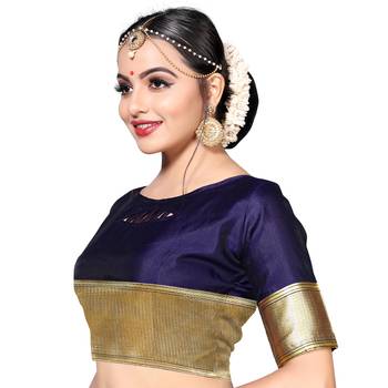 Blue printed silk blend saree with blouse 6
