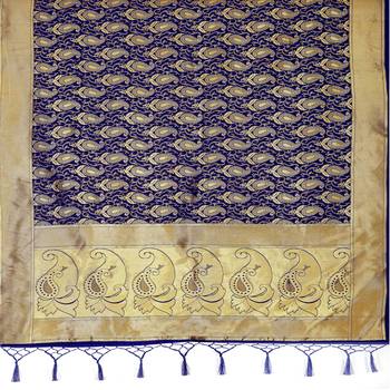 Blue printed silk blend saree with blouse 8
