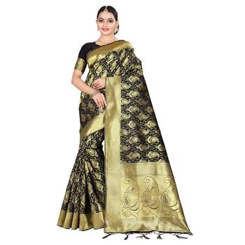 Black printed silk blend saree with blouse 1