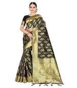 Black printed silk blend saree with blouse