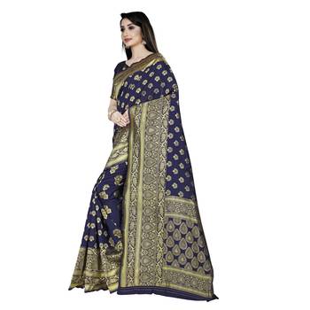 Blue printed silk blend saree with blouse 2