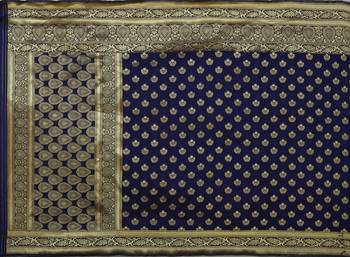 Blue printed silk blend saree with blouse 8
