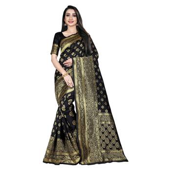 Black printed silk blend saree with blouse 1