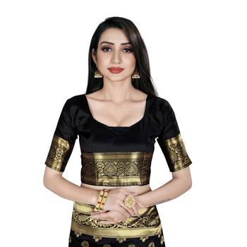 Black printed silk blend saree with blouse 5