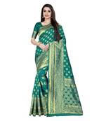 Green printed silk blend saree with blouse