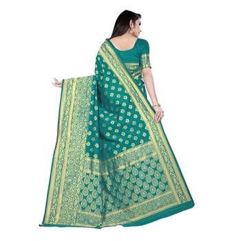 Green printed silk blend saree with blouse 3