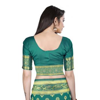 Green printed silk blend saree with blouse 7