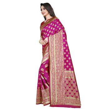 Pink printed silk blend saree with blouse 2