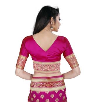 Pink printed silk blend saree with blouse 7