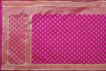 Pink printed silk blend saree with blouse 8