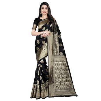 Black printed silk blend saree with blouse 1