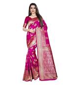 Pink printed silk blend saree with blouse