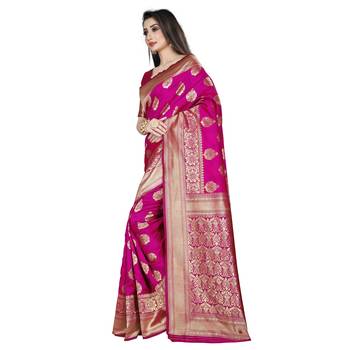 Pink printed silk blend saree with blouse 2
