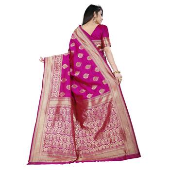 Pink printed silk blend saree with blouse 3
