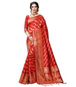 Red printed silk blend saree with blouse