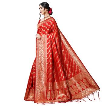 Red printed silk blend saree with blouse 2