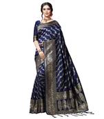 Blue printed silk blend saree with blouse