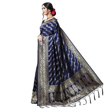 Blue printed silk blend saree with blouse 2