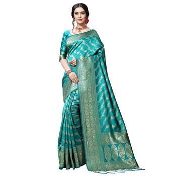 Green printed silk blend saree with blouse 1