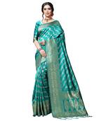 Green printed silk blend saree with blouse