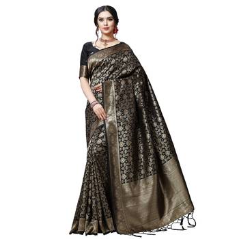 Black printed silk blend saree with blouse 1