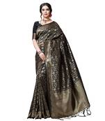 Black printed silk blend saree with blouse