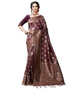 Purple printed silk blend saree with blouse