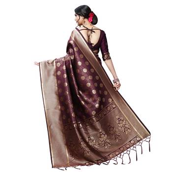 Purple printed silk blend saree with blouse 3