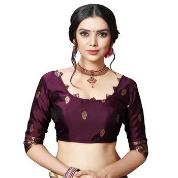 Purple printed silk blend saree with blouse 6