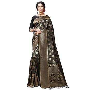 Black printed silk blend saree with blouse 1