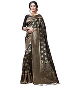 Black printed silk blend saree with blouse