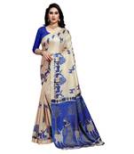 Blue printed cotton saree with blouse