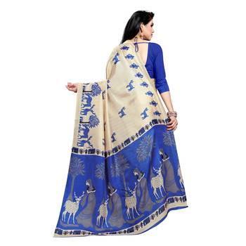 Blue printed cotton saree with blouse 3