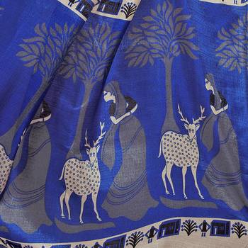 Blue printed cotton saree with blouse 6