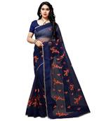 Blue printed net saree with blouse