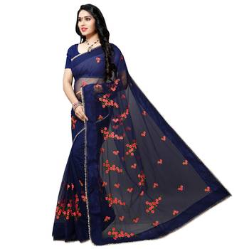 Blue printed net saree with blouse 2