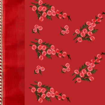 Red printed net saree with blouse 6