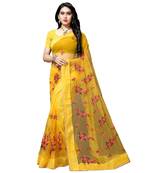 Yellow printed net saree with blouse