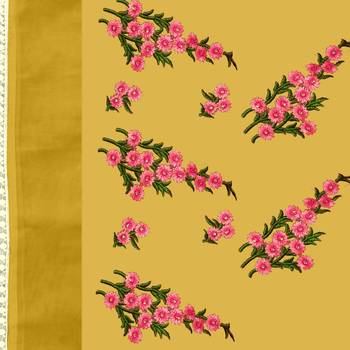 Yellow printed net saree with blouse 6