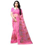 pink printed net saree with blouse