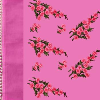 pink printed net saree with blouse 6