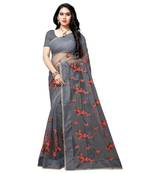 Grey printed net saree with blouse