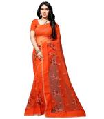 Orange printed net saree with blouse