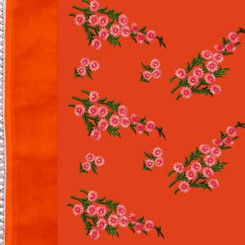 Orange printed net saree with blouse 6