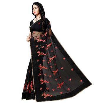 Black printed net saree with blouse 2