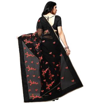Black printed net saree with blouse 3