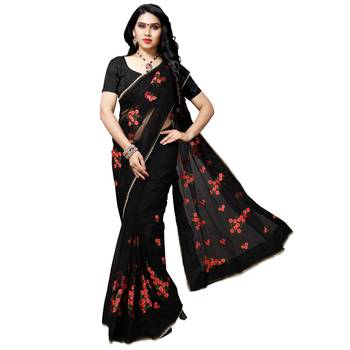 Black printed net saree with blouse 4