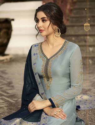 Grey Embroidered Georgette Salwar 4